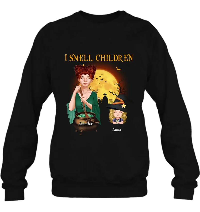 Personalized Grandma Witch Shirt/Hoodie - Halloween Gift Idea For Grandma/Mother - Woman With Up to 6 Kids - I Smell Children