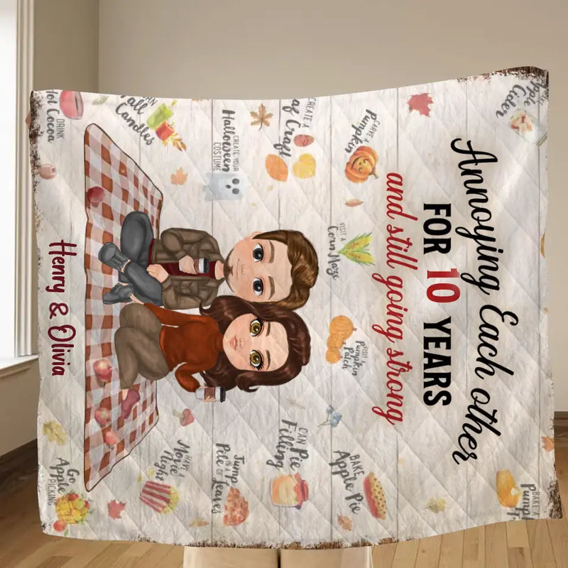 Personalized Couple Fleece Throw Blanket/Quilt - Gift Idea For Couple/Anniversary - Annoying Each Other For 10 Years And Still Going Strong