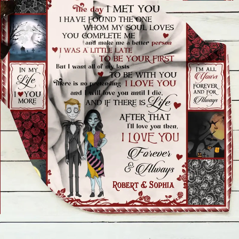 Personalized Halloween Couple Fleece Throw Blanket/Quilt - Gift Idea For Couple/Halloween - I Love You Forever & Always