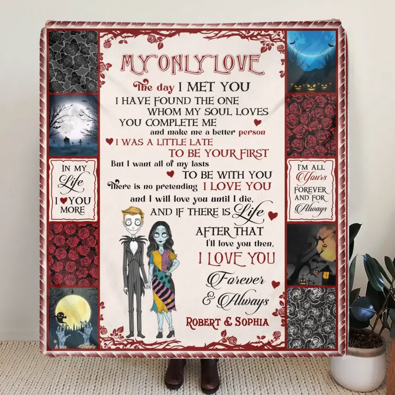 Personalized Halloween Couple Fleece Throw Blanket/Quilt - Gift Idea For Couple/Halloween - I Love You Forever & Always