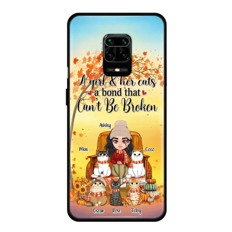 Personalized Cat Mom Fall Season Phone Case - Gift Idea For Cat Lovers - Up to 5 Cats - Case For Xiaomi/ Oppo/ Huawei - A Girl & Her Cats A Bond That Can't Be Broken