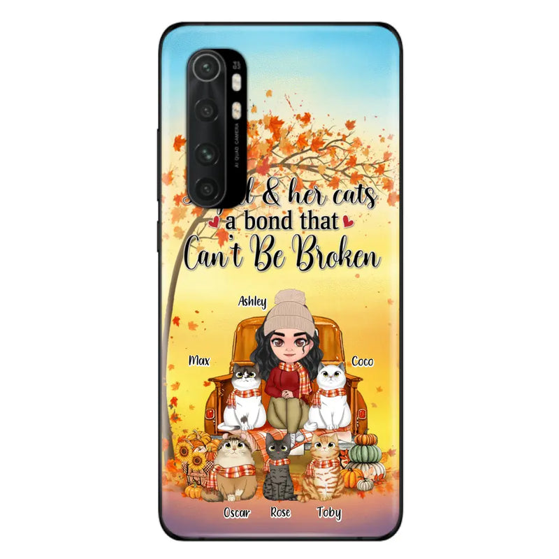 Personalized Cat Mom Fall Season Phone Case - Gift Idea For Cat Lovers - Up to 5 Cats - Case For Xiaomi/ Oppo/ Huawei - A Girl & Her Cats A Bond That Can't Be Broken