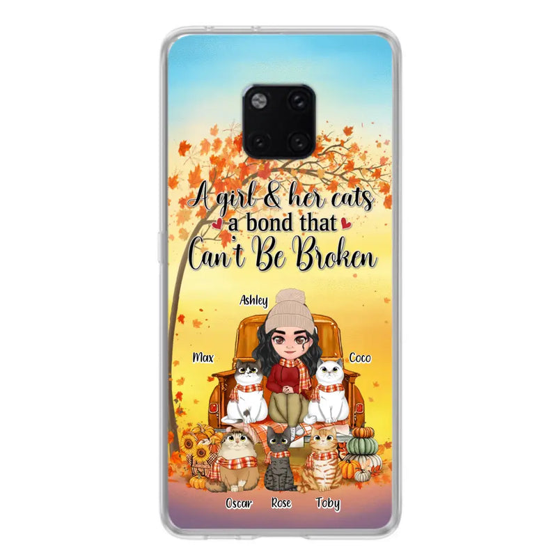 Personalized Cat Mom Fall Season Phone Case - Gift Idea For Cat Lovers - Up to 5 Cats - Case For Xiaomi/ Oppo/ Huawei - A Girl & Her Cats A Bond That Can't Be Broken