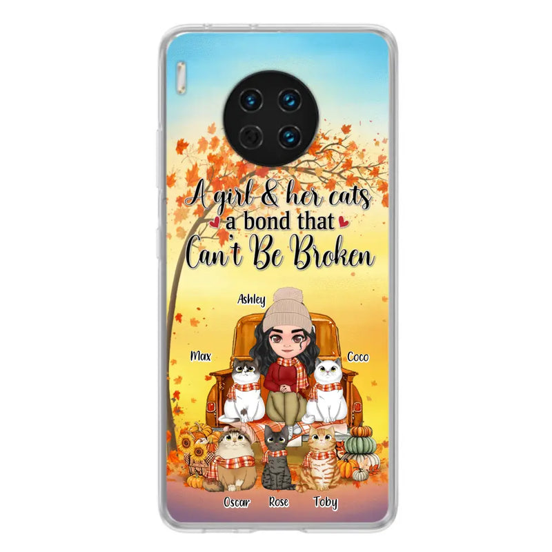 Personalized Cat Mom Fall Season Phone Case - Gift Idea For Cat Lovers - Up to 5 Cats - Case For Xiaomi/ Oppo/ Huawei - A Girl & Her Cats A Bond That Can't Be Broken