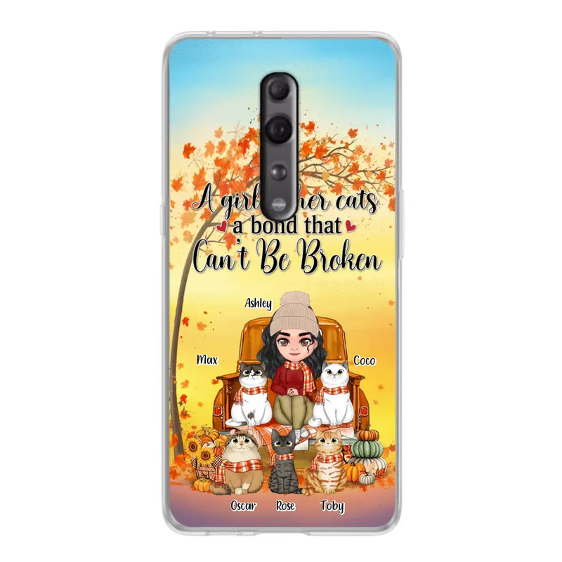 Personalized Cat Mom Fall Season Phone Case - Gift Idea For Cat Lovers - Up to 5 Cats - Case For Xiaomi/ Oppo/ Huawei - A Girl & Her Cats A Bond That Can't Be Broken