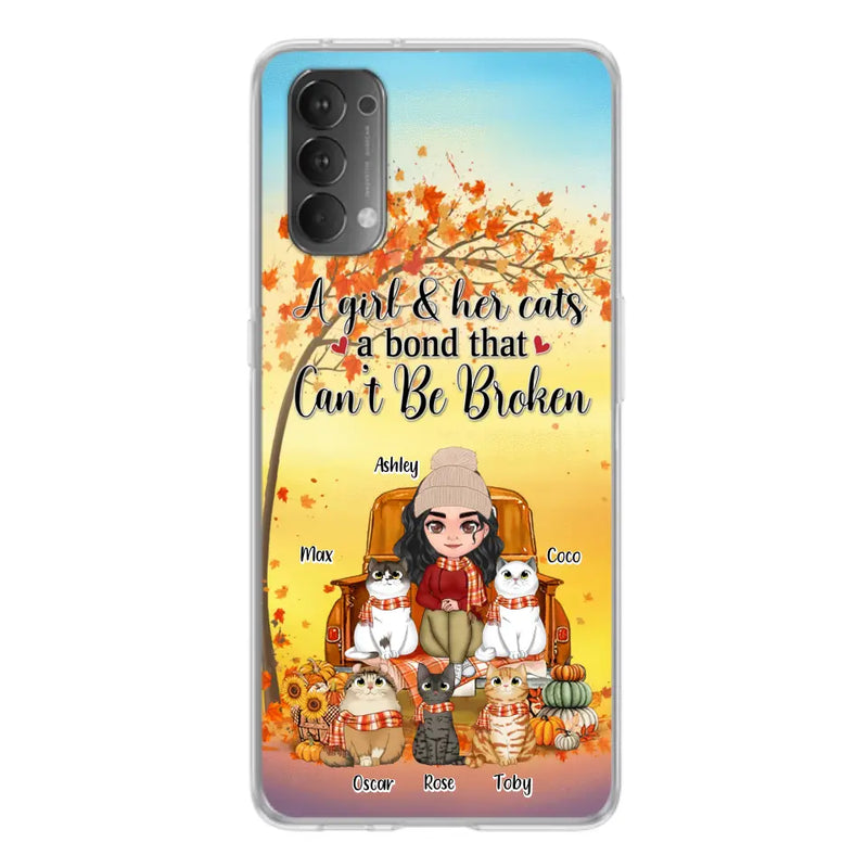 Personalized Cat Mom Fall Season Phone Case - Gift Idea For Cat Lovers - Up to 5 Cats - Case For Xiaomi/ Oppo/ Huawei - A Girl & Her Cats A Bond That Can't Be Broken
