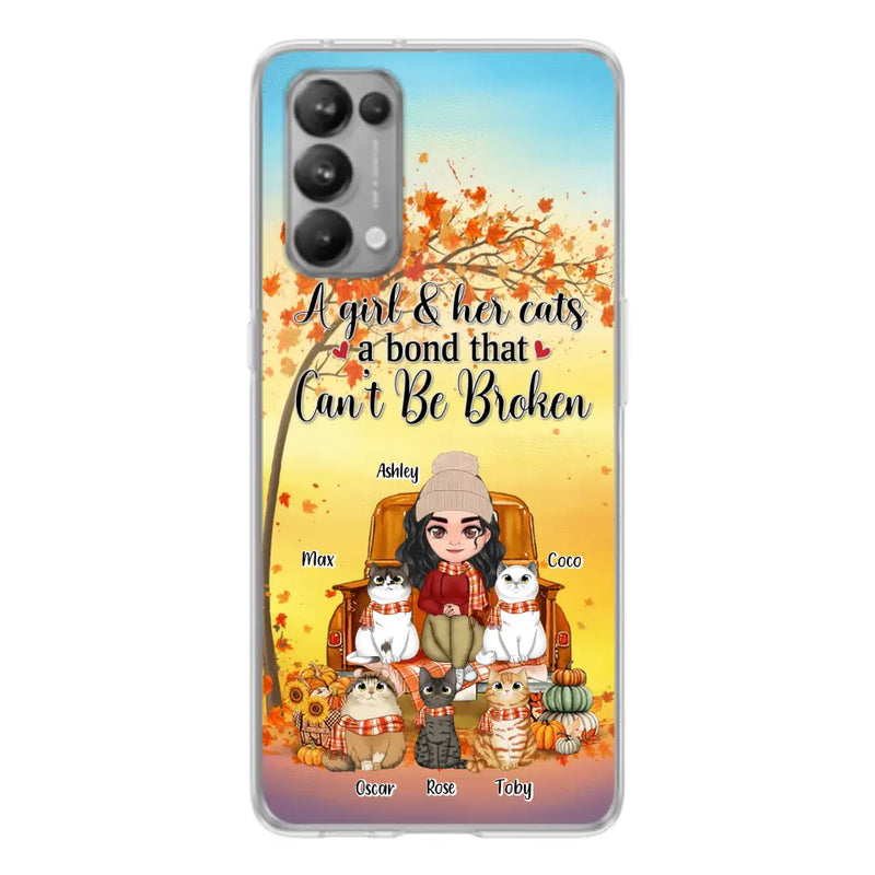 Personalized Cat Mom Fall Season Phone Case - Gift Idea For Cat Lovers - Up to 5 Cats - Case For Xiaomi/ Oppo/ Huawei - A Girl & Her Cats A Bond That Can't Be Broken