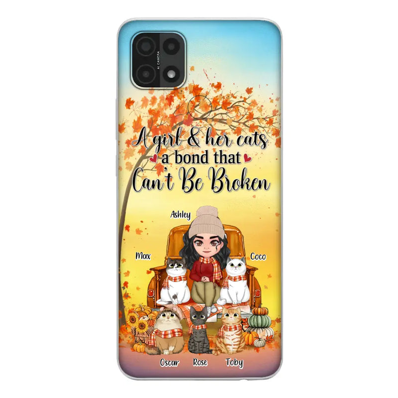 Personalized Cat Mom Fall Season Phone Case - Gift Idea For Cat Lovers - Up to 5 Cats - Case For Xiaomi/ Oppo/ Huawei - A Girl & Her Cats A Bond That Can't Be Broken