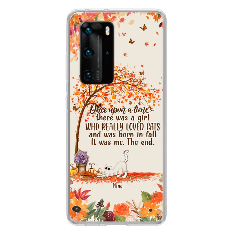Personalized Cat & Fall Phone Case - Up to 6 Cats - Autumn Gift For Cat Lover - There Was A Girl Who Really Loved Cats And Was Born In Fall - Case For Xiaomi/ Oppo/ Huawei