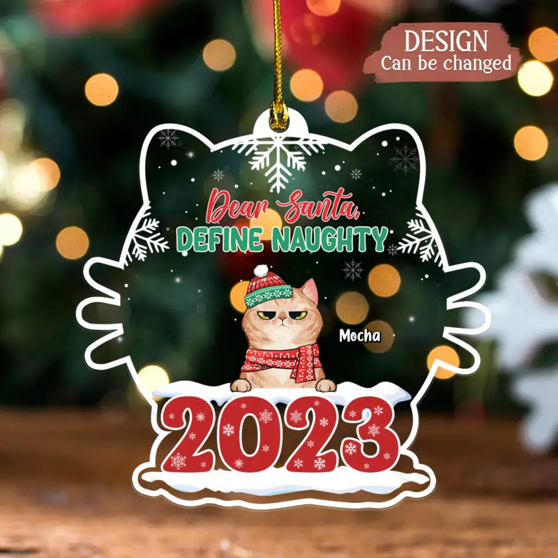Personalized Meowy Catmas Acrylic Ornament - Christmas Gift Idea For Cat Lovers - Dear Santa Define Naughty