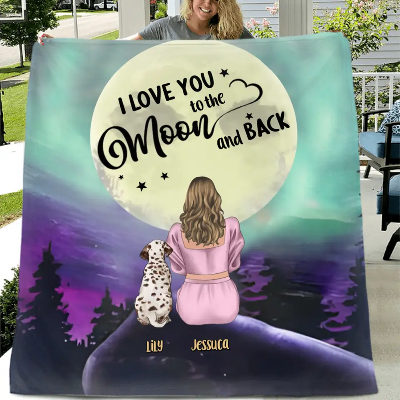 Personalized Memorial Pet Mom Fleece Throw Blanket/Quilt - Gift Idea For Dog/Cat Owners - I Love You To The Moon And Back