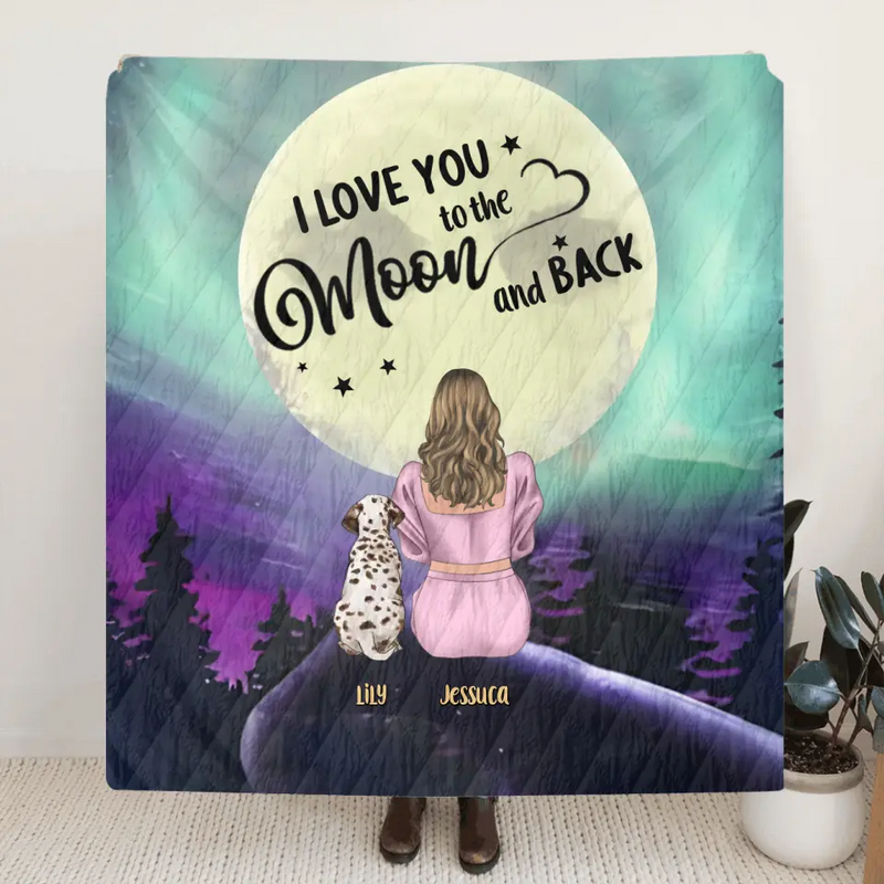 Personalized Memorial Pet Mom Fleece Throw Blanket/Quilt - Gift Idea For Dog/Cat Owners - I Love You To The Moon And Back
