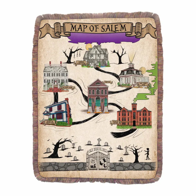 Personalized Map Of Salem Fringe Blanket - Halloween Gift Idea