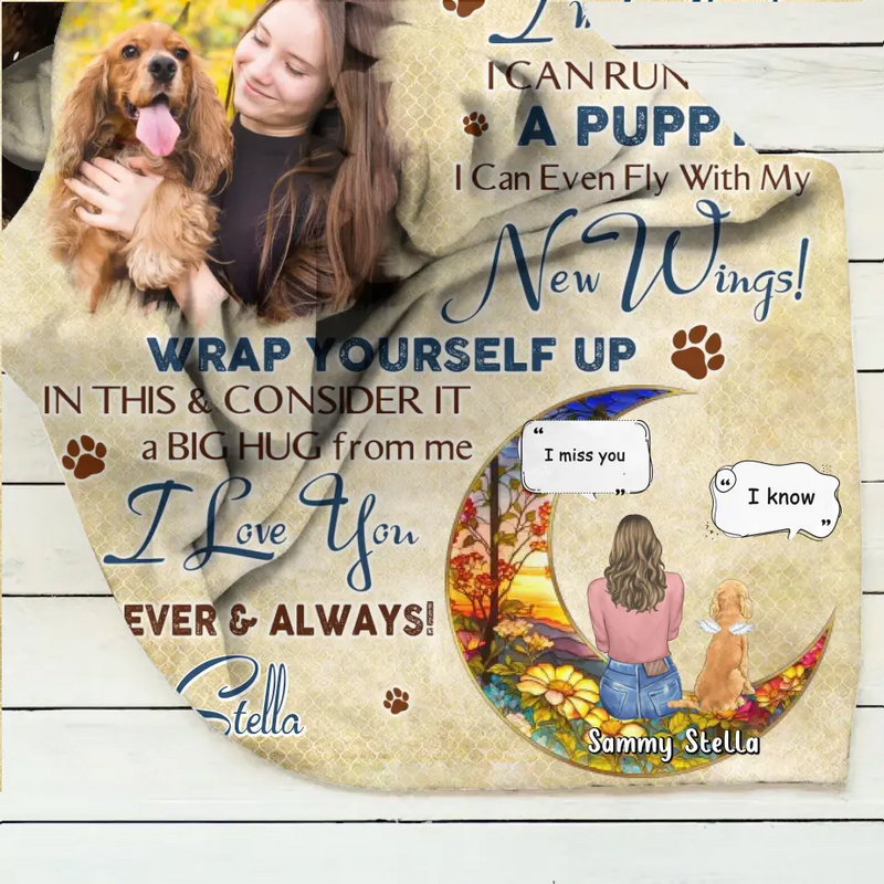 Personalized Memorial Fleece Throw Blanket/Quilt - Gift Idea For Dog Owner - Upload Dog Photo - Don't Cry For Me Mom! I'm Okay!