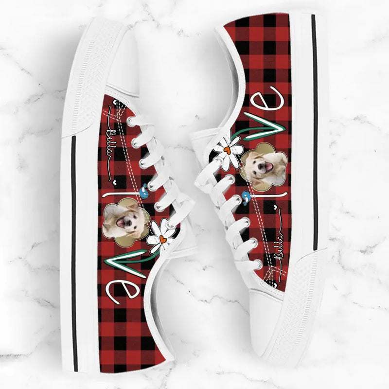 Personalized Dog Photo Caro Pattern Sneakers - Gift Idea For Dog Lovers - Birthday/Christmas Day Gift
