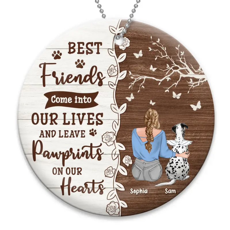 Personalized Memorial Dog Circle Wooden Ornament - Up to 3 Pets - Memorial Gift Idea For Dog/Cat Lover - Best Friends Come Into Our Lives And Leave Paw Prints On Our Hearts