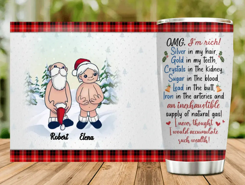 Personalized Funny Santa Couple Tumbler - Christmas Gift Idea For Couple - I'm Rich