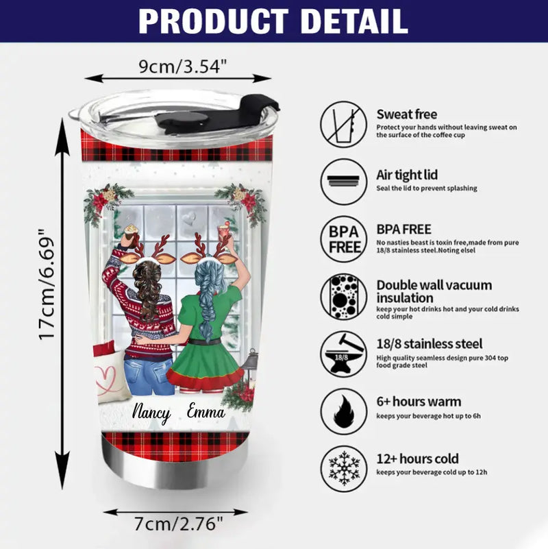 Personalized Sister Tumbler - Christmas Gift Idea for Sisters/Friends/Besties - Sisters Forever Never Apart Maybe In Distance But Never At Heart