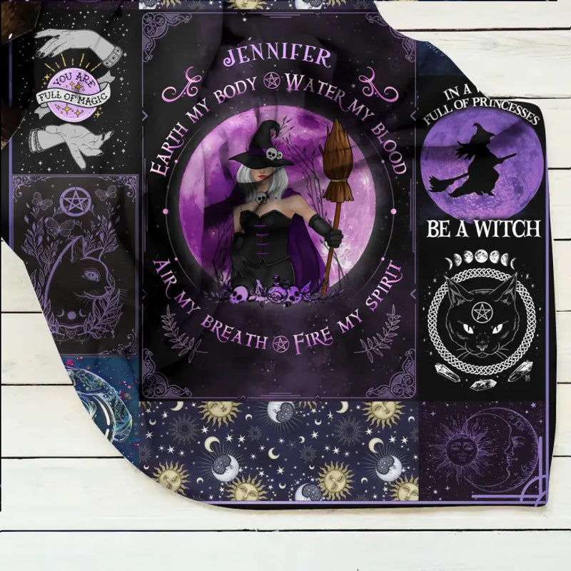 Personalized Witch Quilt/Fleece Throw Blanket - Halloween Gift Idea For Witch Lovers - Earth My Body Water My Blood Air My Breath Fire My Spirit