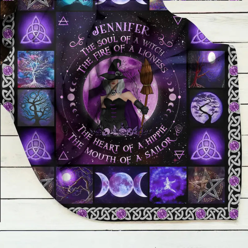 Personalized Witch Fleece Throw Blanket/Quilt - Halloween Gift Idea For Witch Lovers - The Soul of A Witch The Fire Of A Lioness
