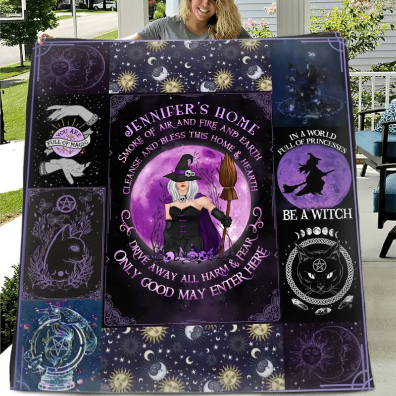 Personalized Witch Fleece Throw Blanket/Quilt - Halloween Gift Idea For Witch Lovers - Smoke Of Air And Fire And Earth