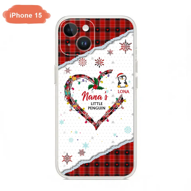 Personalized Christmas Nana Phone Case - Gift Idea For Grandma - Up to 10 Penguins - Case For iPhone/Samsung