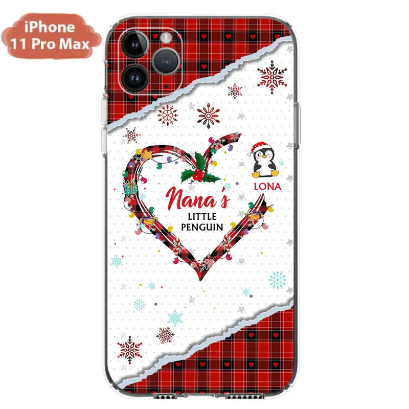 Personalized Christmas Nana Phone Case - Gift Idea For Grandma - Up to 10 Penguins - Case For iPhone/Samsung