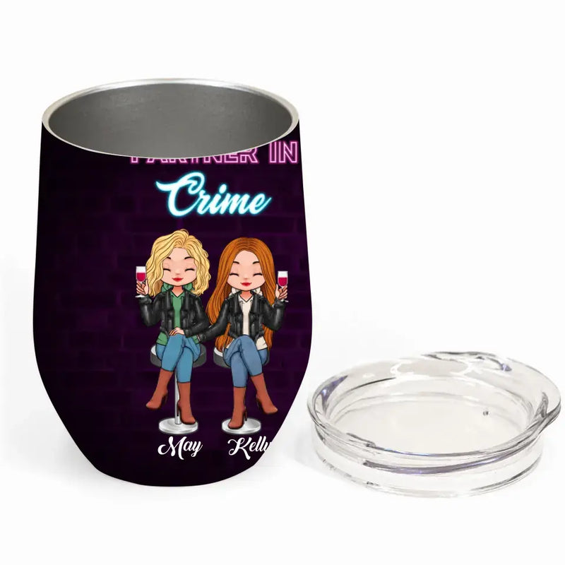Personalized Besties Wine Tumbler - Christmas Gift Idea for Sisters/Friends/Besties - Partner In Crime