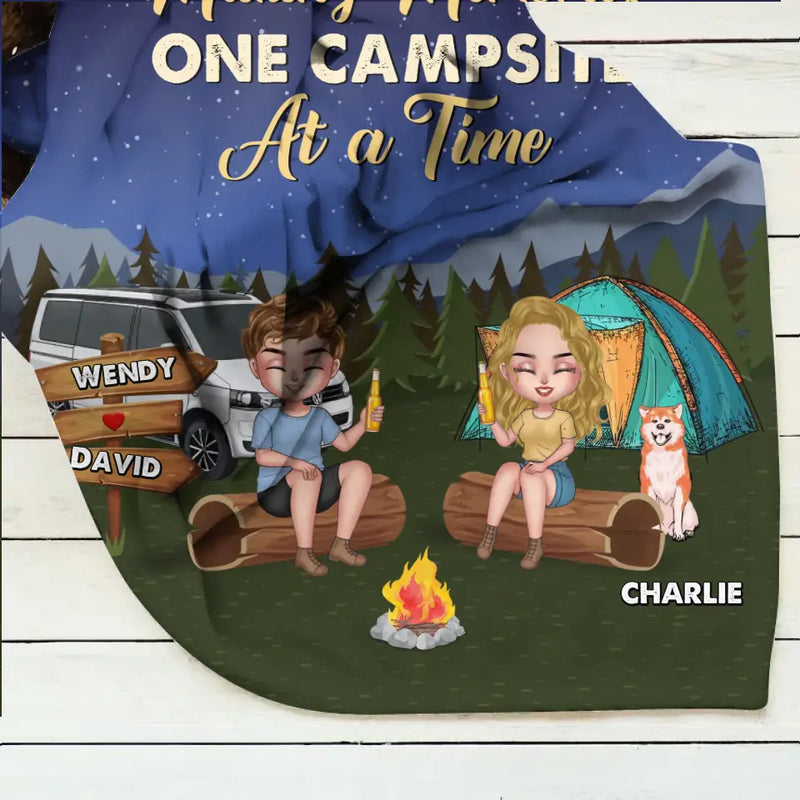 Personalized Camping Fleece Throw Blanket/Quilt - Gift Idea For Couple/Dog Lovers - Making Memories One Campsite At A Time