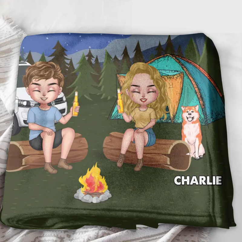 Personalized Camping Fleece Throw Blanket/Quilt - Gift Idea For Couple/Dog Lovers - Making Memories One Campsite At A Time