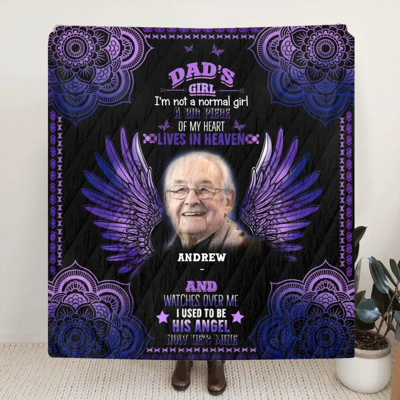 Personalized Memorial Fleece Throw Blanket/Quilt - Upload Photo - Memorial Gift Idea - Dad's Girl I'm Not A Normal Girl