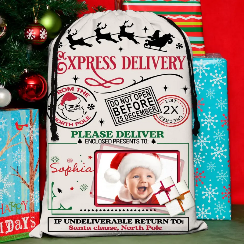 Personalized Upload Photo Santa Sack - Gift Idea For Christmas - Express Delivery