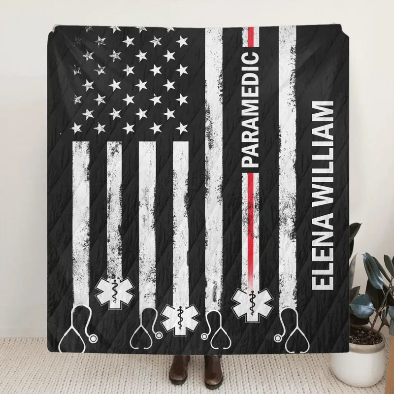 Personalized US Healthcare Worker Fleece Throw Blanket/Quilt - Gift Idea For Paramedic/Colleague
