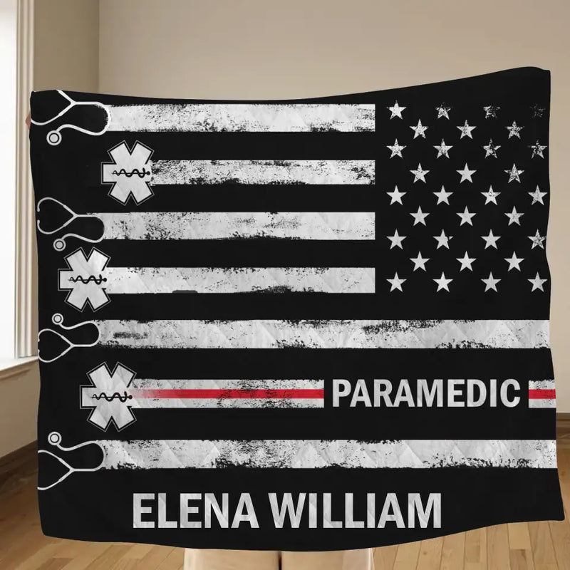 Personalized US Healthcare Worker Fleece Throw Blanket/Quilt - Gift Idea For Paramedic/Colleague