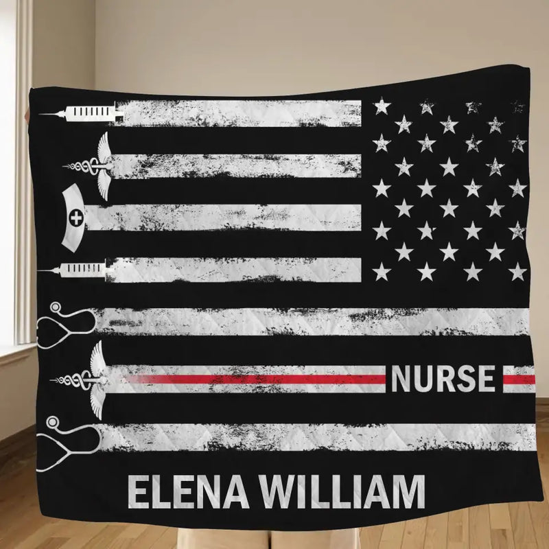 Personalized US Healthcare Worker Fleece Throw Blanket/Quilt - Gift Idea For Nurse/Colleague