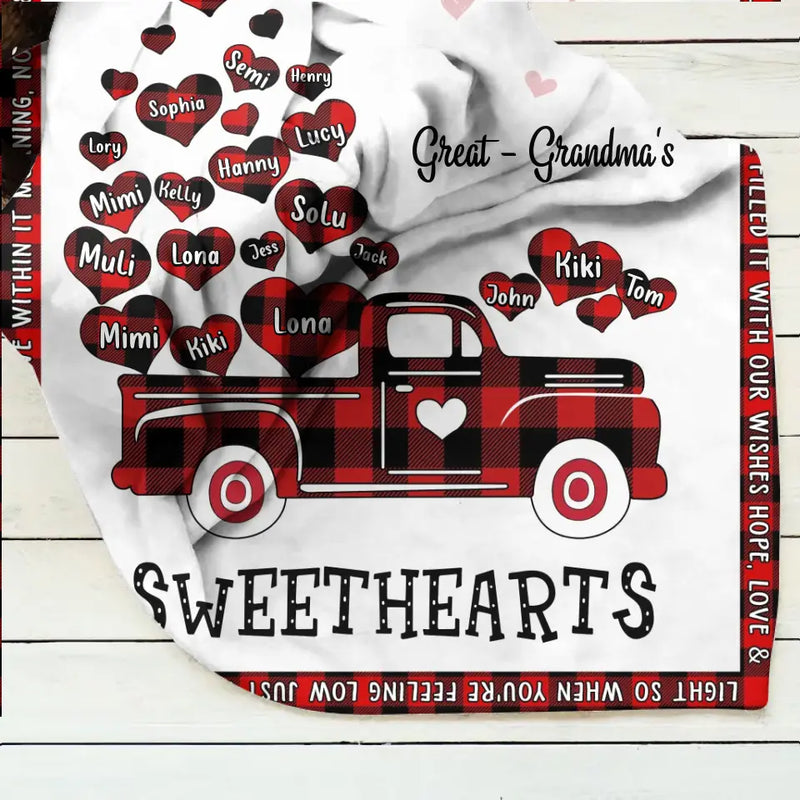 Personalized Grandma Quilt/Fleece Throw Blanket - Gift Idea For Grandma - Up to 20 Children - Great - Grandma's Sweethearts