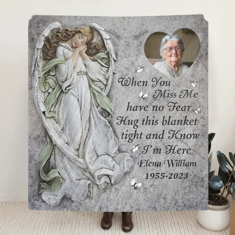 Personalized Memorial Photo Quilt/Fleece Throw Blanket - Memorial Gift Idea for Family -  When You Miss Me Have No Fear Hug This Blanket