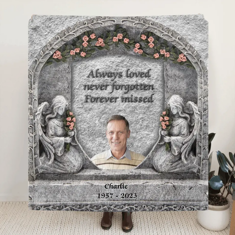 Personalized Memorial Photo Fleece Throw Blanket/Quilt - Memorial Gift Idea for Family -  Always Loved Never Forgotten Forever Missed