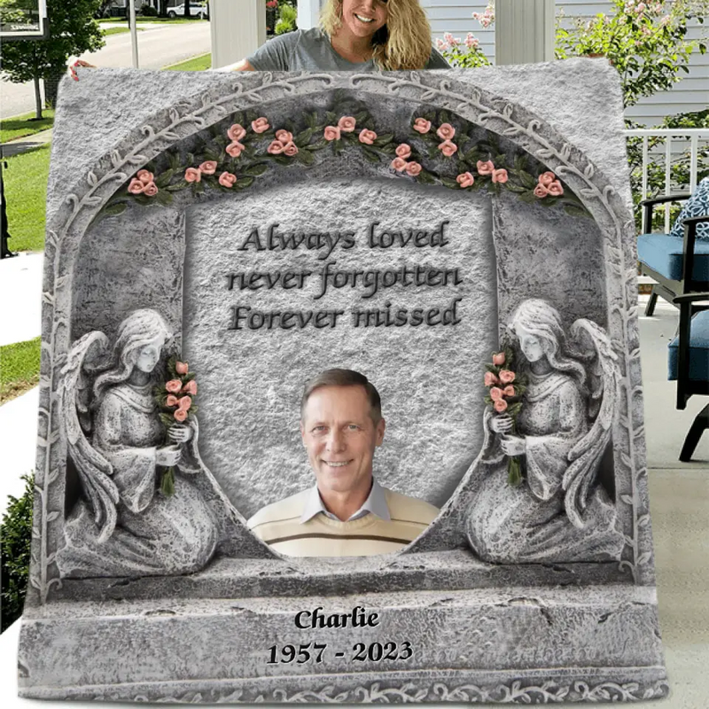 Personalized Memorial Photo Fleece Throw Blanket/Quilt - Memorial Gift Idea for Family -  Always Loved Never Forgotten Forever Missed
