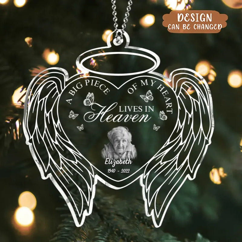 Personalized Memorial Photo Acrylic Ornament - Christmas/Memorial Gift Idea for Family - A Big Piece Of My Heart Lives In Heaven