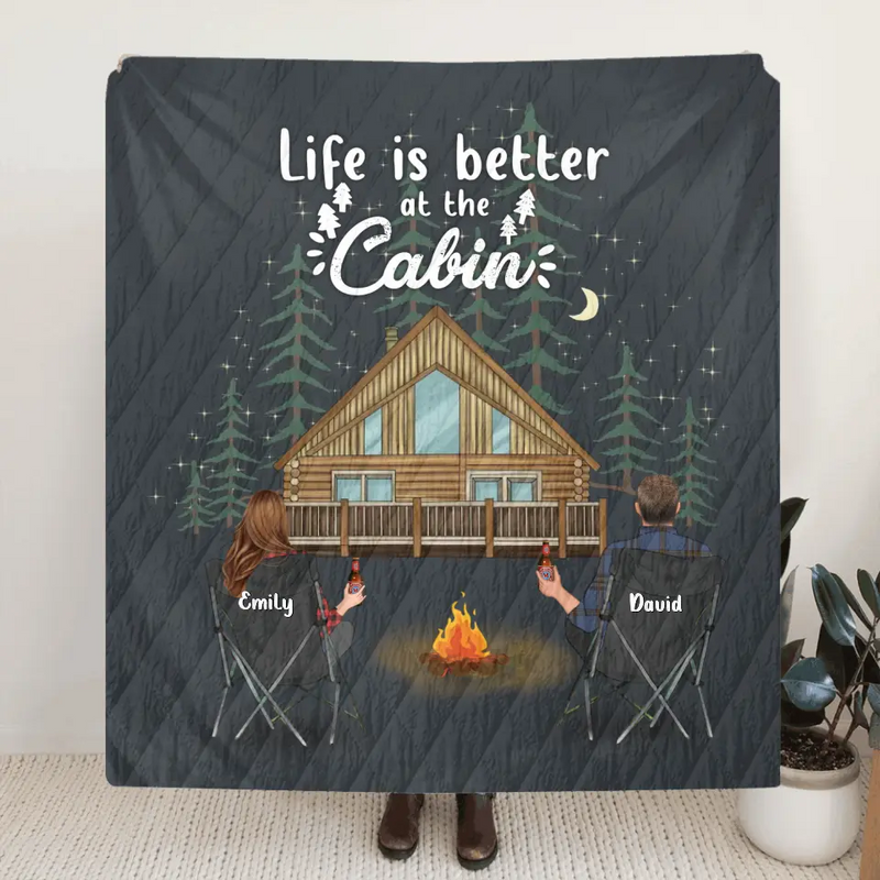 Personalized Cabin Camping Fleece Throw Blanket/Quilt - Gift Idea For Camping Lover/Couple/Family/Friends - Life Is Better At The Cabin