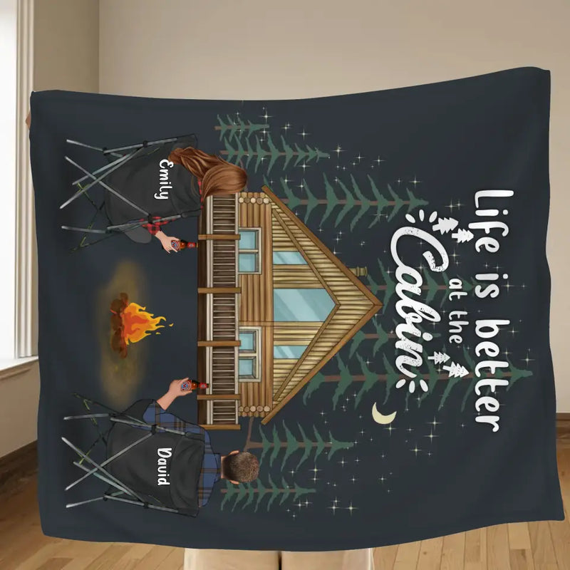 Personalized Cabin Camping Fleece Throw Blanket/Quilt - Gift Idea For Camping Lover/Couple/Family/Friends - Life Is Better At The Cabin