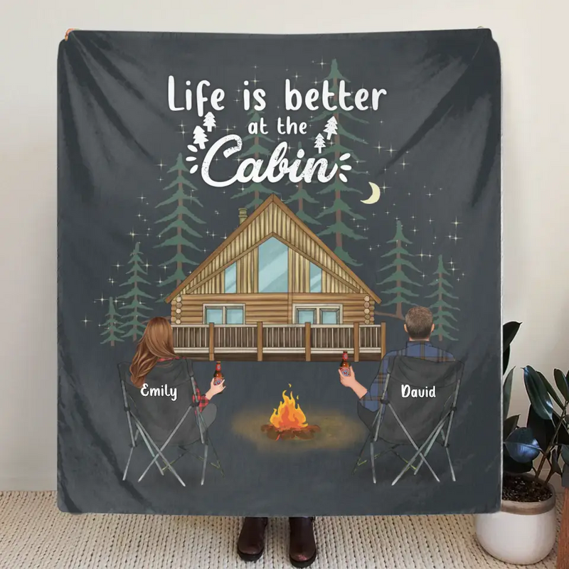 Personalized Cabin Camping Fleece Throw Blanket/Quilt - Gift Idea For Camping Lover/Couple/Family/Friends - Life Is Better At The Cabin