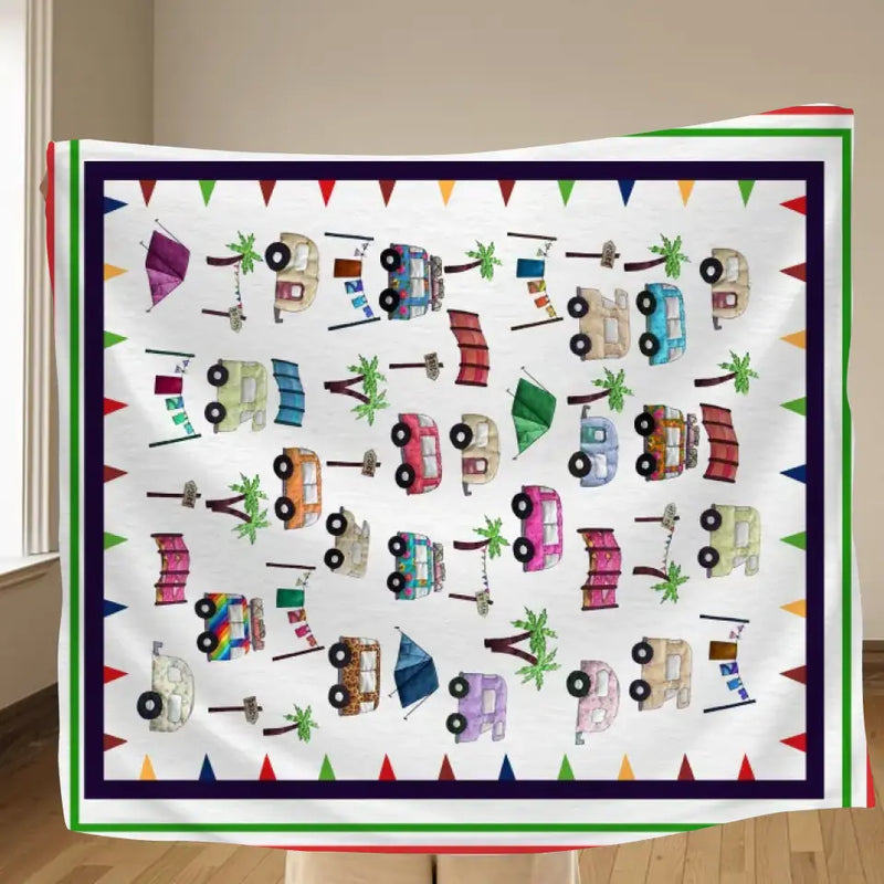 Cute Camping Camper Fleece Throw Blanket & Quilt - Gift Idea For Camping Lovers