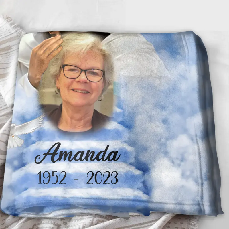 Personalized Memorial Fleece Throw Blanket/Quilt - Upload Photo - Memorial Gift Idea For Family Member - God Has You In His Arms I Have You In My Heart