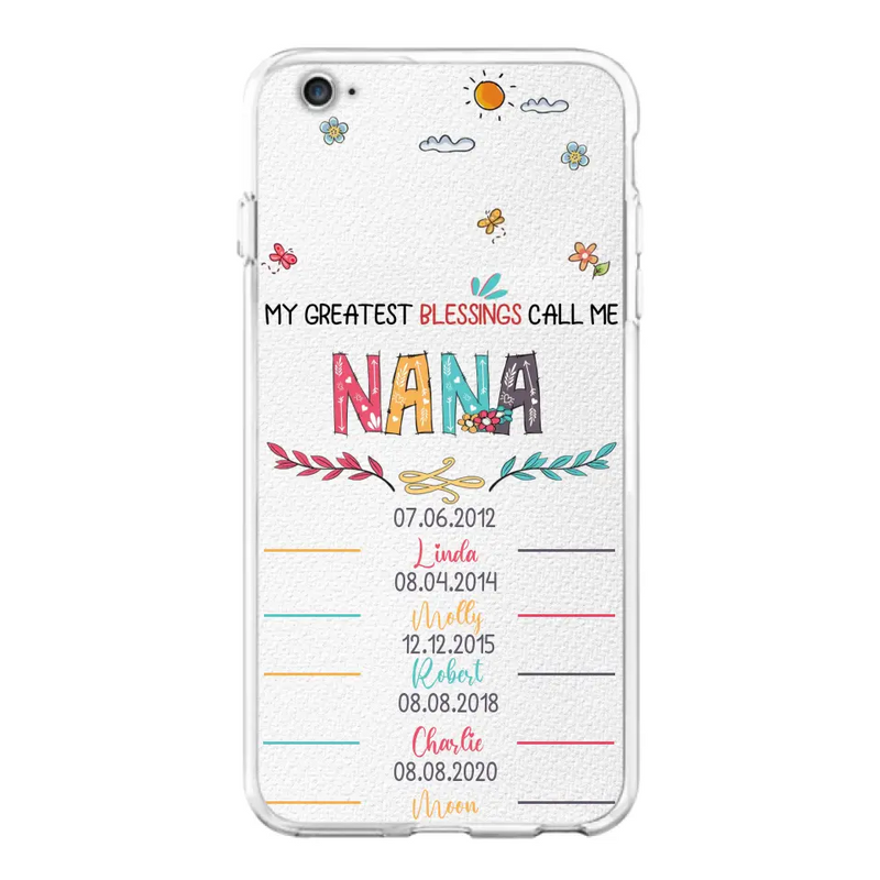 Personalized Grandma Phone Case - Gift Idea For Grandma - Up to 5 Grandkids - My Greatest Blessings Call Me Nana - Case For iPhone/Samsung