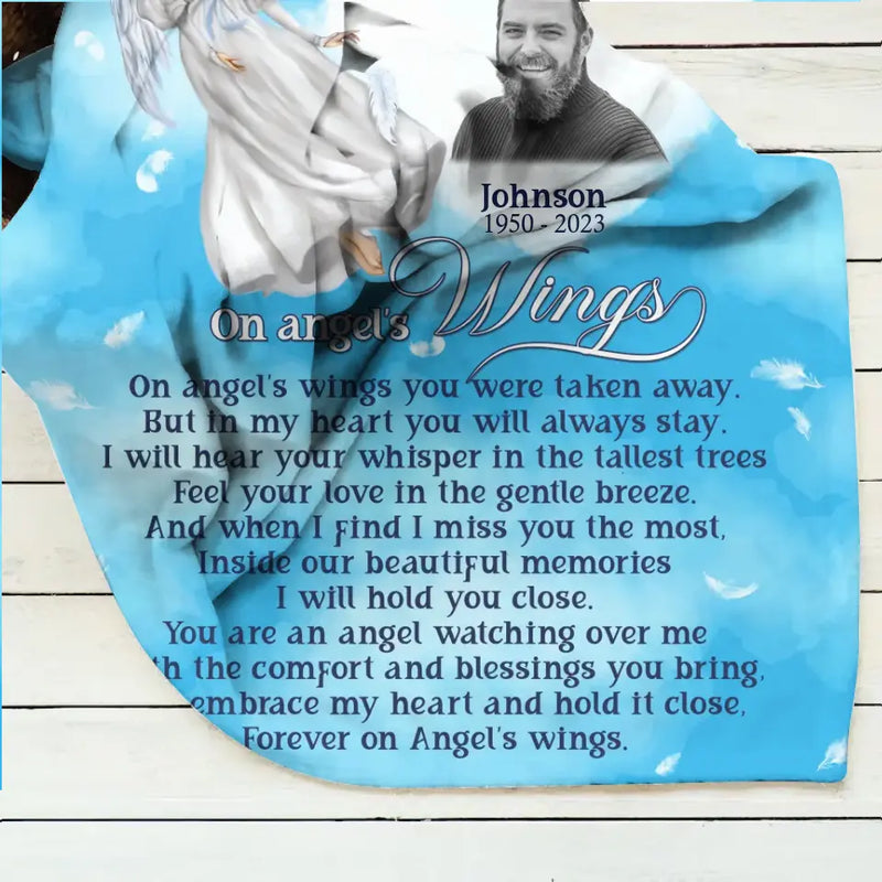 Personalized Memorial Fleece Throw Blanket/Quilt - Upload Photo - Memorial Gift Idea For Family Member - Forever On Angel's Wings