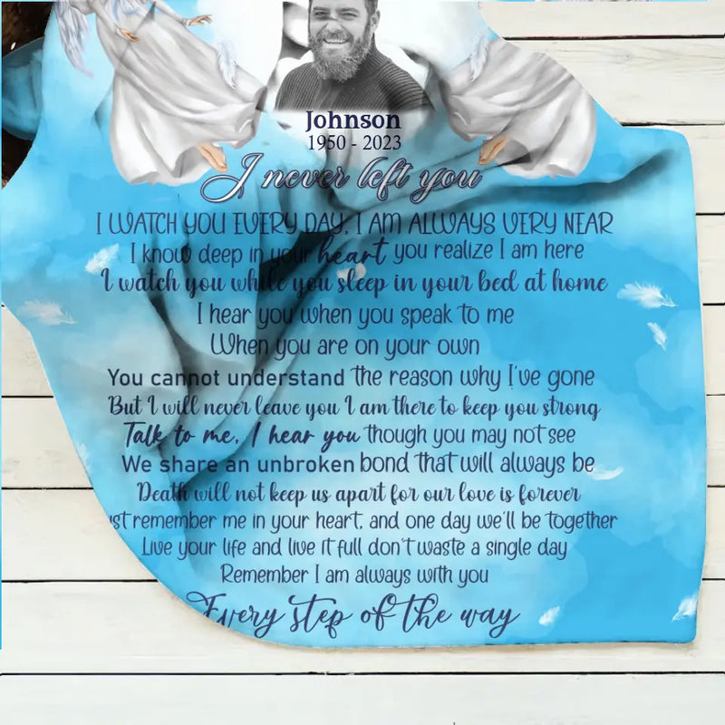 Personalized Memorial Fleece Throw Blanket/Quilt - Upload Photo - Memorial Gift Idea For Family Member - I Never Left You