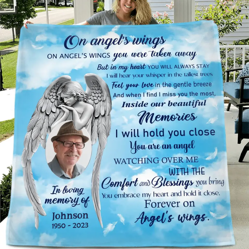 Personalized Memorial Fleece Throw Blanket/Quilt - Upload Photo - Memorial Gift Idea For Family Member - In My Heart You Will Always Stay