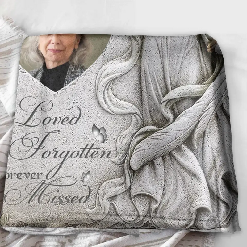 Personalized Memorial Fleece Throw Blanket/Quilt - Upload Photo - Memorial Gift Idea For Family Member - Always Loved Never Forgotten Forever Missed